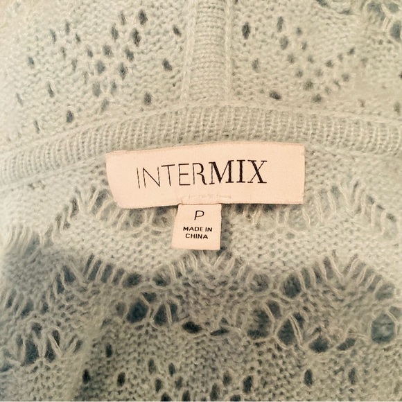 Intermix cashmere wool blend open knit pale blue hooded cardigan sweater. Small - Picture 5 of 6